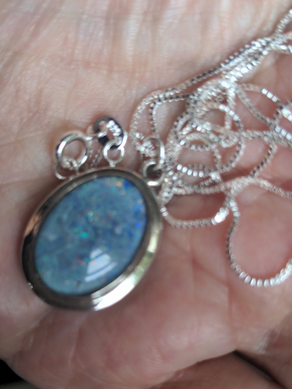 New Opal Doublet Sterling Silver pendant necklace.  20"  925  chain. Gift box